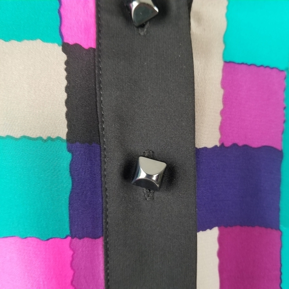 Britt Ryan 100% Silk Geometric Print Long Sleeve Blouson Dress Size M Colorful - Picture 6 of 15